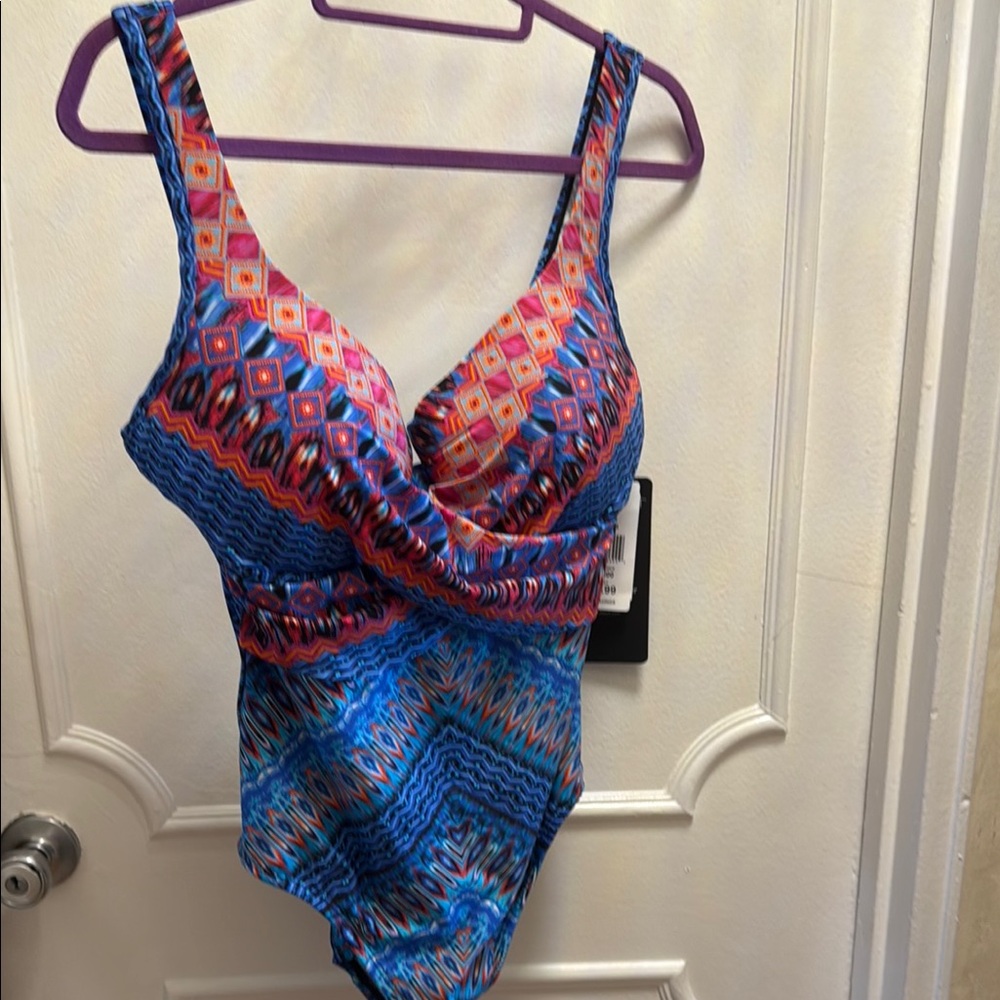 Miraclesuit Blue and Pink Geometric One-Piece